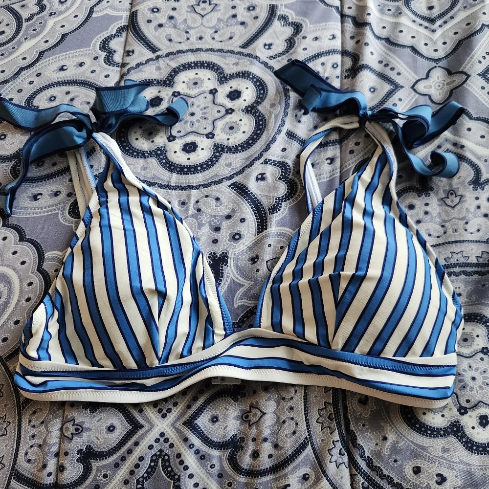 J. Crew tie-shoulder bikini top in cabana stripe size L